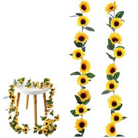 Artificial Sunflower Garland, Pack of 2 Sunflowers Decoration, Artificial Flowers, 2.3 m Sunflower Garland, Fake Sunflower Vine, Artificial Flowers Garland, Hanging for Home, Wedding, Party Decoration