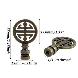 Runseaway 2PCS Oriental Lamp Finial, Antique Brass Happiness Symbol Decorative Cap Knob for Asian Lamp Shades, Solid Metal Screw Top for Table & Floor Lamps