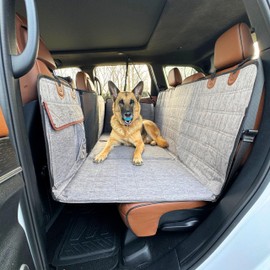 APetsPlanet Backseat Extender for Dogs, 100% Waterproof Hard Bottom Dog Car Seat Cover, with Door Covers Seat Extender with Mesh Window and Storage Pockets, Truck SUV Car, Travel Bed