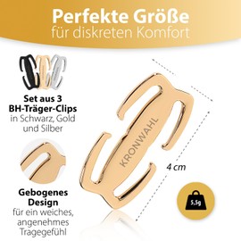 Kronwahl 3 Metal Bra Straps Clips for Straps Width up to 1.8 cm, Optimal Bra Accessories, Bra Holder for Invisible Straps and Attractive Emphasis on Neckline and Back