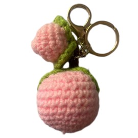 Boethesi Handmade Crochet Fruit Keychain for Women,Strawberries Cherries Plush Keyring,Thread Key Rings for Bag Accessories (Peach)
