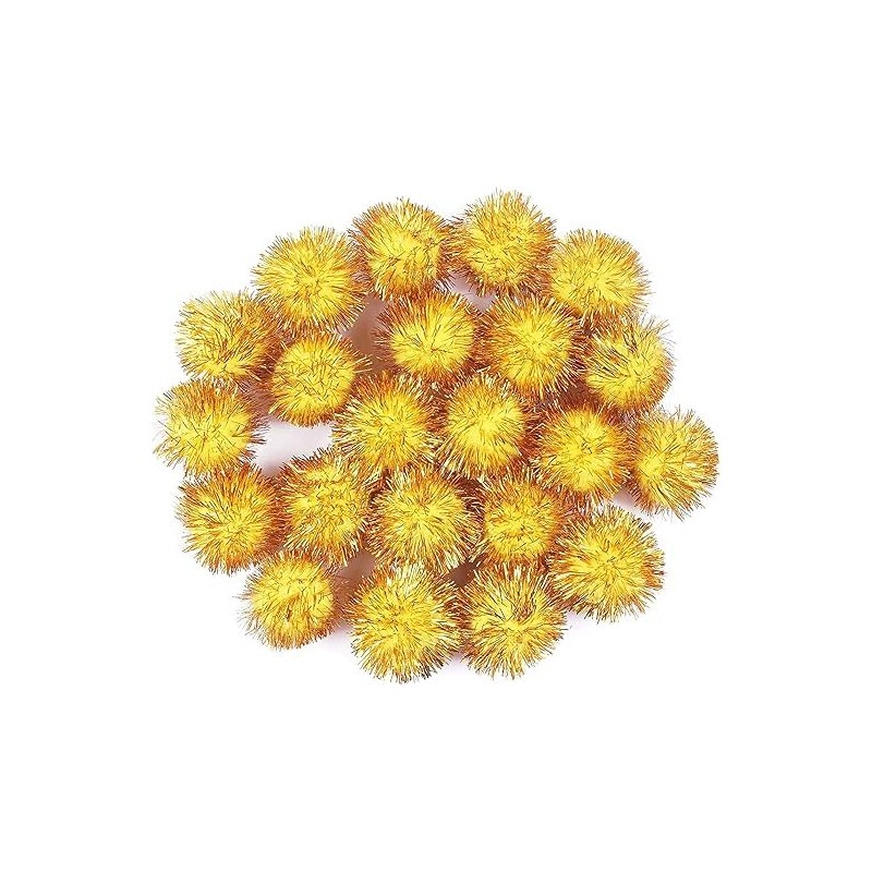Pack of 100 Plush Pompoms with Gold Glitter, Round Pompom,