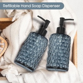 Topsky 2 Pack Glass Soap Dispenser with Plastic Pump, 475ml Liquid Hand Soap Dispenser, Rustproof Pump for Kitchen & Bathroom, Great for Lotions, Essential Oil, Liquid Soaps-Grayish Blue