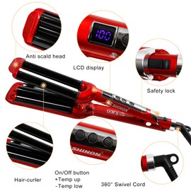 Ceramic Hair Crimper Iron Hair Waver 3 Barrel 0.6 inch / 16mm Perm Instant Curls Crimping Hair Curling Iron Valentines Day Gifts for Women Professional Crimping Iron