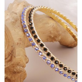 YARN & INK 2 Pcs Women's Thin Crystal Diamond Headbands Non Slip, Fashion Cute Chain Headband Beaded Bling Daily Wear Hair Accessories Vintage for Women Girls (Blue Black)