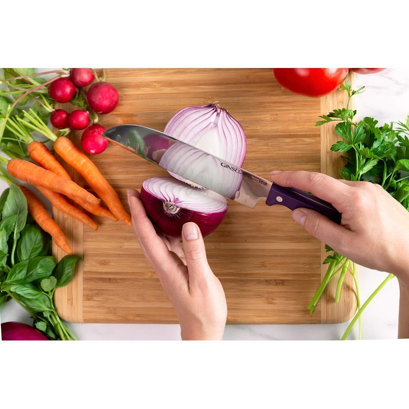 Ginsu Kiso 14-Piece Purple Knife Set with Natural Block -