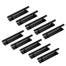 10 Pack Self-Stick Push Pull Helper ABS Plastic Wardrobe Handle Instant Cabinet Drawer Furniture Handles (Black)