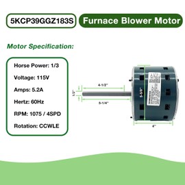 CHIOWO 5KCP39GGZ183S Blower Motor 1/3 HP, 1 Ph, 60 Hz, 115 V, 1075 RPM, 4 Speed, 48 Frame, Replacement Carrier 5KCP39GGS335S, Genteq 3S044, Includes Capacitor