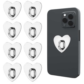 XIHIRCD 8pcs Heart Cell Phone Ring Holder, Phone Charm Hook Adhesive Metal Finger Ring Stand Heart-shaped Sticky Phone Grip Ring for Mobile Phone Tablet DIY Accessories (Silver)