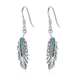 PCTJYFU Feather Dangle Earrings 925 Sterling Silver Turquoise Feather Earrings Native American Jewelry for Women Lady