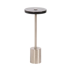 Kate and Laurel Xyler Modern Round Metal and Glass Drink Table, 10 x 10 x 24, Gray Glass and Silver, Decorative Plant Pedestal Table for Use as Indoor Plant Stand or Small Bathtub Table