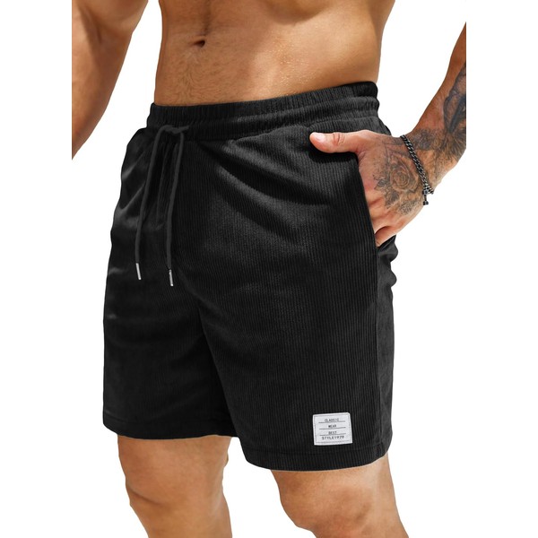 Elegancity Mens Corduroy Shorts Casual Summer Beach Shorts Regular Fit