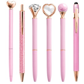 YOXMJDB Pink Pens for Women, 6 Pcs Cute Pens Ballpoint Pens Bulk, 1.0mm Medium Point Black Ink Pens, Office and School Supplies Fancy Nice Pens Gifts for Girls Nurse Teacher (Pink)