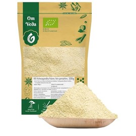 BIO Ashwagandha Pulver | Fein Gemahlen Churna | Ayurveda Produkte | Ashwagandha Wurzelpulver Indischer Ginseng | OmVeda Gewürze (500g)