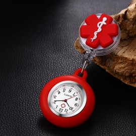 Lancardo Clip On Nurse Watch: Retractable Quartz Silicone Cover Cartoon Medical Symbol Pattern Badge Easy to Read for Women Men Doctor