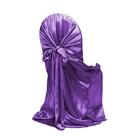 Universal Self-Tie Purple Satin Chair Cover - 55" x 47", 1 Count - Perfect for Weddings, Events, and Home Décor