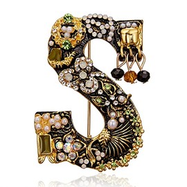 Baroque Letters Brooch Gold Plated Metal Stone Pearl Rhinestone Colorful Lapel Pin Brooches Collar-S
