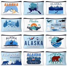 Reginary 12 Pcs City Souvenir Gifts Texas State Gifts Chicago City Souvenirs California Makeup Bag Paris San Francisco Alaska Zippered Cosmetic Bag for Women Traveler Souvenirs(Alaska)