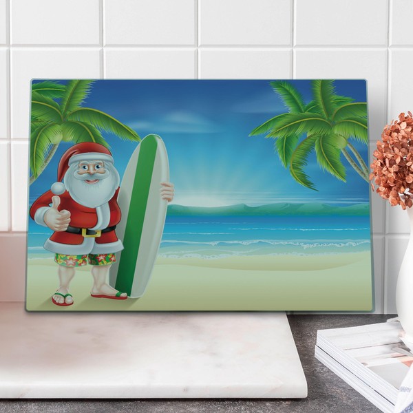 Ambesonne Christmas Cutting Board, Santa Claus with Trunks on the