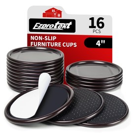 Ezprotekt 4" Round Non Slip Furniture Pads for Hardwood & Tile Floors, 16 Pcs Non Skid Furniture Caster Cups Floor Protectors for Bed, Sofa, Table, Chair, Cabinet, Brown/Black
