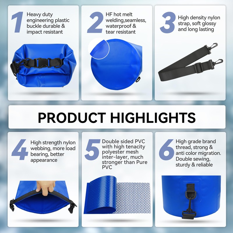 MARCHWAY Floating Waterproof Dry Bag 5L/10L/20L/30L/40L, Roll Top Sack Keeps