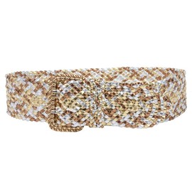 Women's 3" Wide Hand Made Braided Square Buckle Belt, Gold/Silver/Copper/Combo | M/L-36