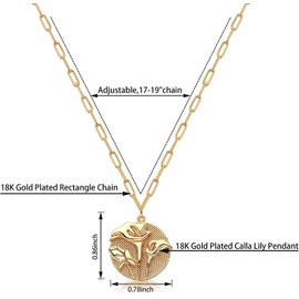 NSLS Fashion Gold Flower Necklaces for Women,18K Gold Plated Disc Choker Carved 3D Dainty Lotus Pendant Necklace,Birthday Gift for Mom Wife Friend,Women Party Dress Accessories(G July - Lotus)