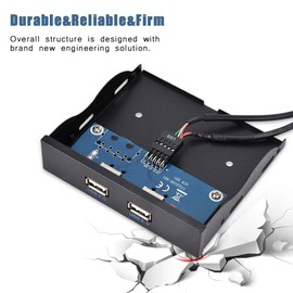 ASHATA USB 2.0 Front Panel, USB 2.0 2-Port 3.5 Inch Metal Super Speed Front Panel USB Hub Adapter, High Transmission USB Front Panel 3.5 Inch USB Front Panel HUB for Desktop Computer