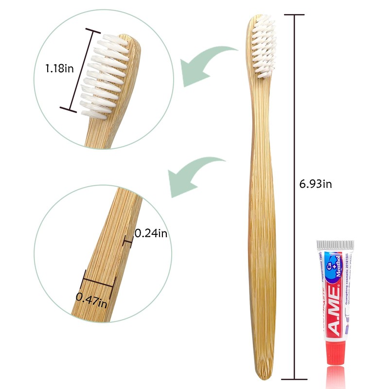 DincherBel Bamboo Toothbrushes Kit Bulk, Disposable Toothbrushes with Toothpaste(6g), Individually