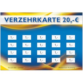 250 Verzehrkarten DIN A7, Gesamtwert 20 Euro, praktische Alternative zu Wertmarken, für Vereine, Gastronomie etc., einfaches bargeldloses Bezahlen