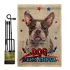 Patriotic Gray Boston Terrier Burlap Garden Flag Set with Stand