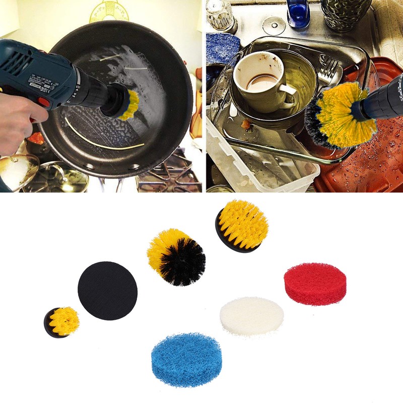7PCS Drill Brush Scrub Pads Scouring Pad Cleaning Kit for