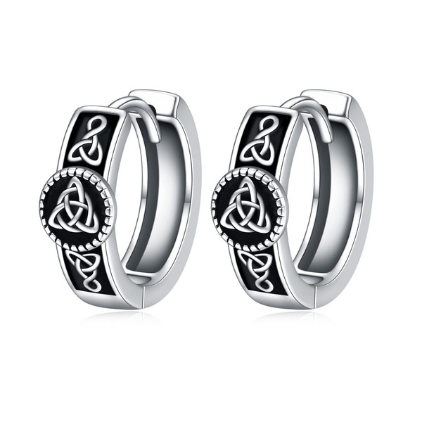 POPLYKE Black Celtic Knot Creole Earrings 925 Sterling Silver Small