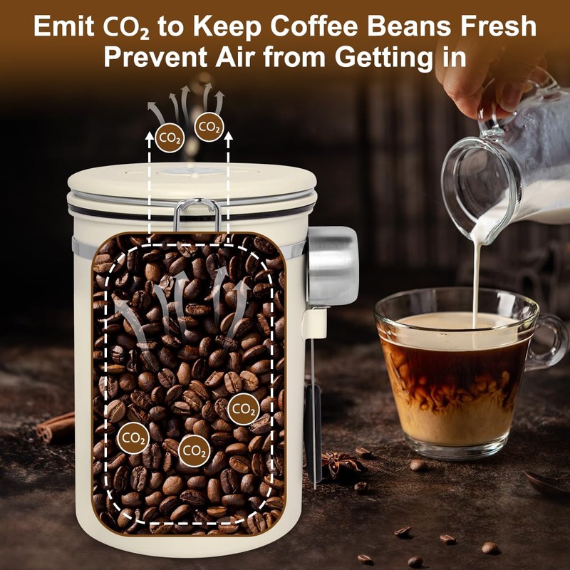 FACIACC Airtight Coffee Canister, 1800ML Stainless Steel Coffee Container with