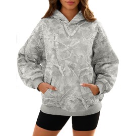 Hilinker Womens Camo Graphic Hoodies Oversized Sweatshirt Long Sleeve Pullover with Pocket Grey Branches Medium