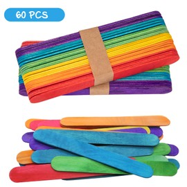 WISYOK 60 Pcs 6” Colored Jumbo Wooden Craft Sticks, Rainbow Wooden Popsicle Sticks, Wide Lollipop Sticks, Treat Sticks Ice Pop Sticks fir Creative Designs or Home Art Projects