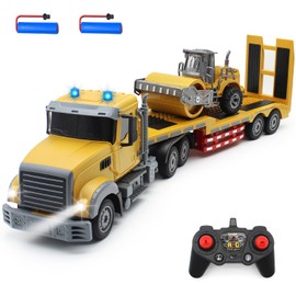QuirkyGlee RC Semi Truck, Remote Control Semi Truck and Trailer Toy 22.5 Inch, 2.4Ghz Semi Truck Toy with Sound and Lights Road Roller Model, 1/24 RC Construction Vehicles Toy for Adults & Kids Boys