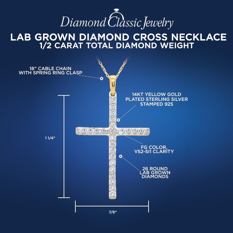 Lab Grown Diamond Cross Necklace 1/2 cttw F-G Color, VS2-SI1