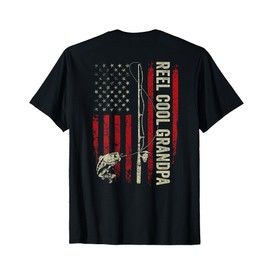 Reel Cool Grandpa Fishing American Flag Patriotic (On Back) T-Shirt