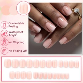 Ceboic Pack of 24 Fingernails for Sticking, Short Square, French Press on Nails, Nude White Colour Gradient Artificial Nails, Natural Acrylic Fingernails, Fake Nails, Reusable False Nails for Women