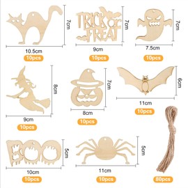 CHRORINE 80 Pcs Halloween Wooden Slices Wooden Tags Halloween Wooden Hanging Ornaments Crafts with Twine for Halloween Hanging Decoration, DIY Supplies, Halloween Party