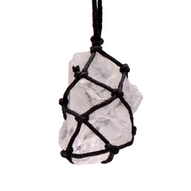 Natural Crystal White Quartz Rough Stone Reiki Healing Necklace, Black Rope