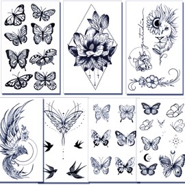 Tazimi Semi Permanent Temporary Tattoos for Women Girls - Large Long Lasting Temporary Butterfly Flower Lion Swallow Tattoos,Lasts 1-2 Weeks Waterproof Realistic Fake Tattoos