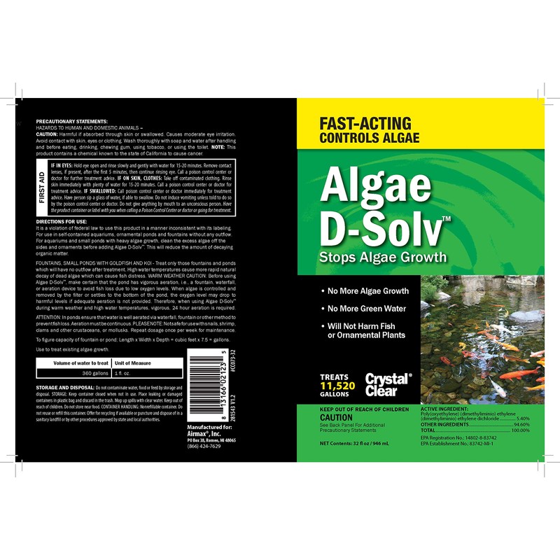CrystalClear Algae D-Solv - Registered Algaecide