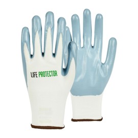 Restaurantware-Life Protector Large Safety Work Gloves, 1 Pair Of Gloves With Flat Nitrile Coating On Palm And Fingertips - 15-Gauge, Excellent Grip, White Nylon Protective Handwear, Heavy-Duty