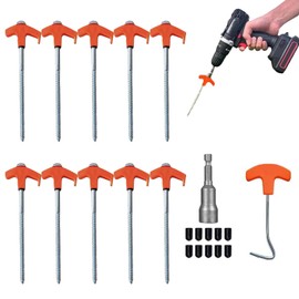 Pack of 10 Rotating Threaded Tent Pegs, Sturdy Ground Pegs for Camping and Outdoor, Tent Accessories, Camping Stove Screws, Screws for Hard Floor, Forest (Orange)