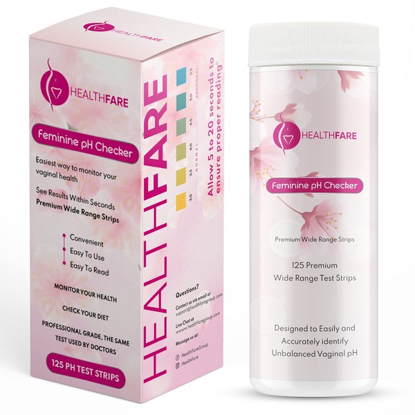 HealthFare Feminine pH Checker Test Strips to Monitor Intimate Health, Balance pH Level 3.0-5.5 | Accurate Test Kit for Women's Vaginal Alkalinity & Acidity Balance [125 Strips]