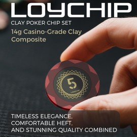 LOYCHIP Clay Poker Set with Numbered Chips 500-pcs for Card Board Game, 14g Weight with Playing Cards for Texas Hold'em, Blackjack Gambling, Late Night Poker Games