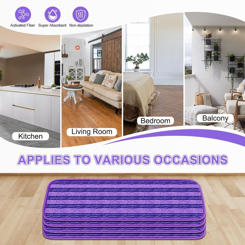 4 Pack Upgraded Reusable Mop Pads Compatible with Swiffer PowerMop,
