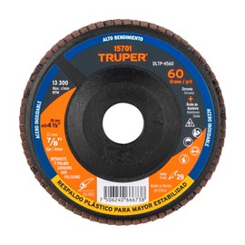 Truper DLTP-4560, Disco 4-1/2" laminado respaldo plástico grano 60 centro 7/8"